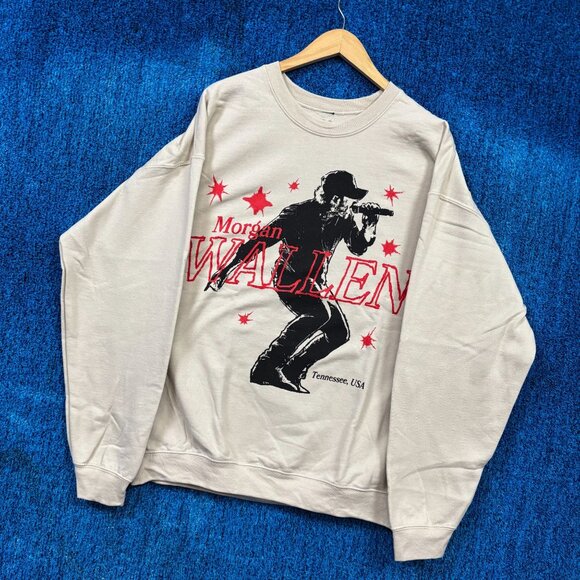 Morgan Wallen Beige Country Crewneck Sweater Size Large - Picture 3 of 4